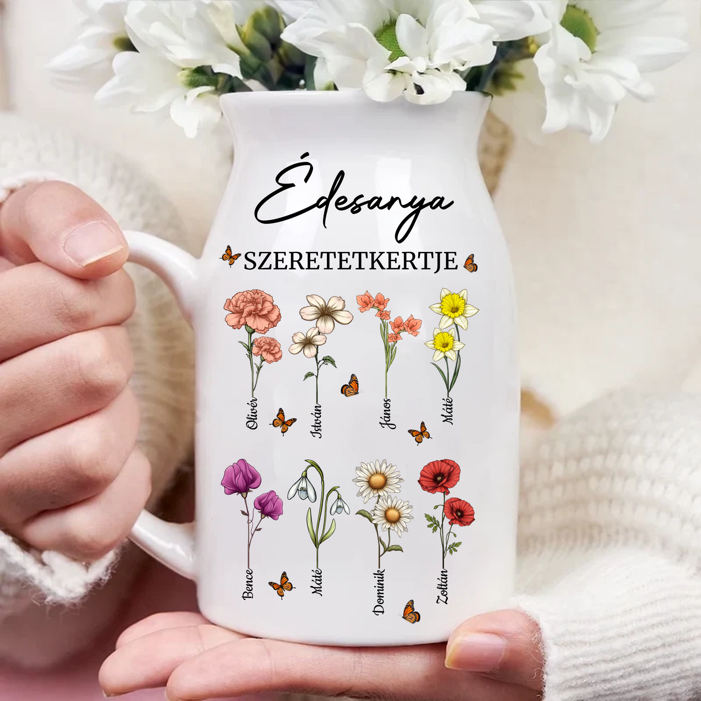 Személyre Szabott Kerámia “Szeretetkert” Váza - Anyák Napja Emlékére